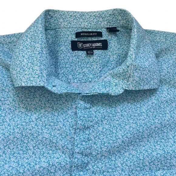 Stacy Adams Cotton Ditsy Floral Button Up Shirt Size 18.5 38/39 - Picture 5 of 8